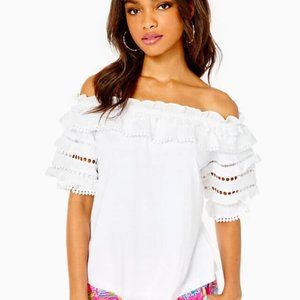 Lilly Pulitzer Brentwood Off-The-Shoulder Top Ruffle White XXS